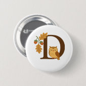 Alphabet Monogram Letter D - Owl mit Oak L Button (Vorne & Hinten)