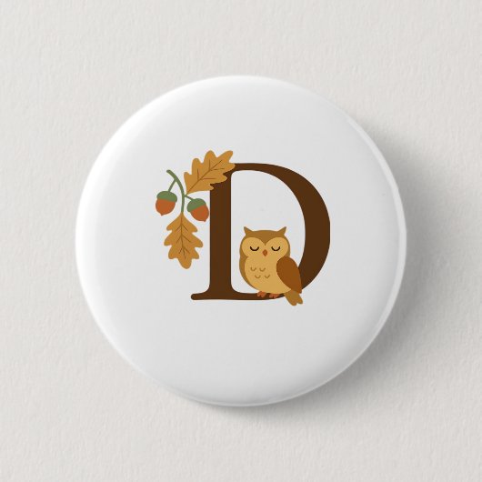 Alphabet Monogram Letter D � Owl mit Oak L Button (Vorderseite)