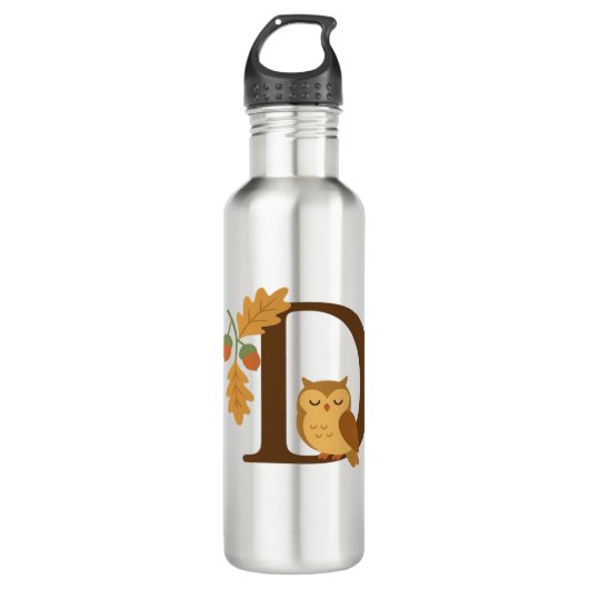 Alphabet Monogram Letter D - Owl mit Oak L Edelstahlflasche (Vorderseite)
