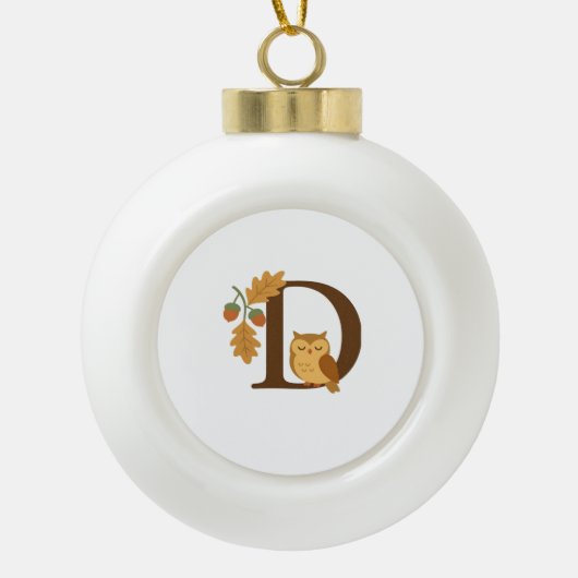 Alphabet Monogram Letter D - Owl mit Oak L Keramik Kugel-Ornament (Vorderseite)