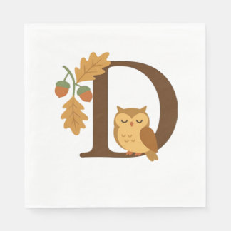 Alphabet Monogram Letter D - Owl mit Oak L Serviette