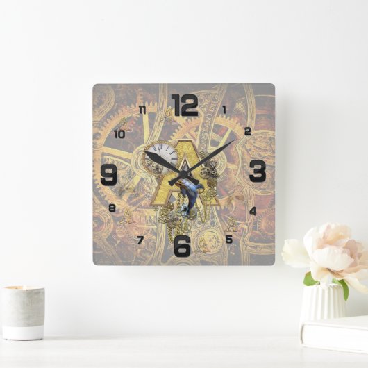 Alphabet, Monogramm A Quadratische Wanduhr (Zuhause)
