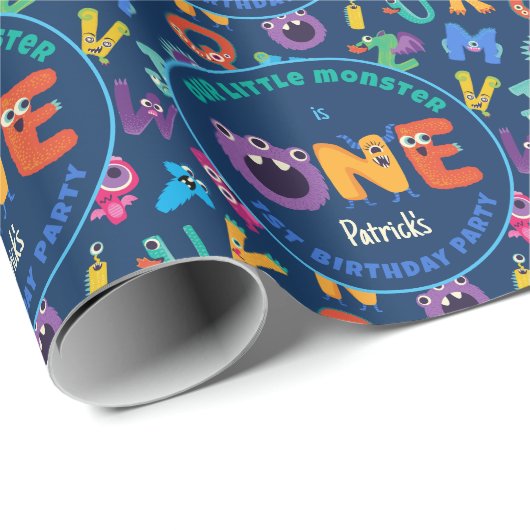 Alphabet Monster 1. Geburtstag Unser kleines Monst Geschenkpapier (Rolleneckpunkt)