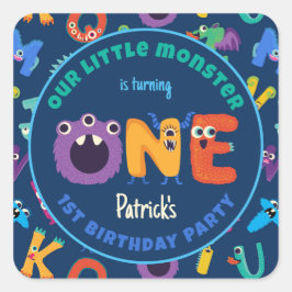 Alphabet Monster 1. Geburtstag Unser kleines Monst Quadratischer Aufkleber