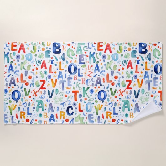 Alphabet Muster Aquarellkunst. Strandtuch (Vorderseite)