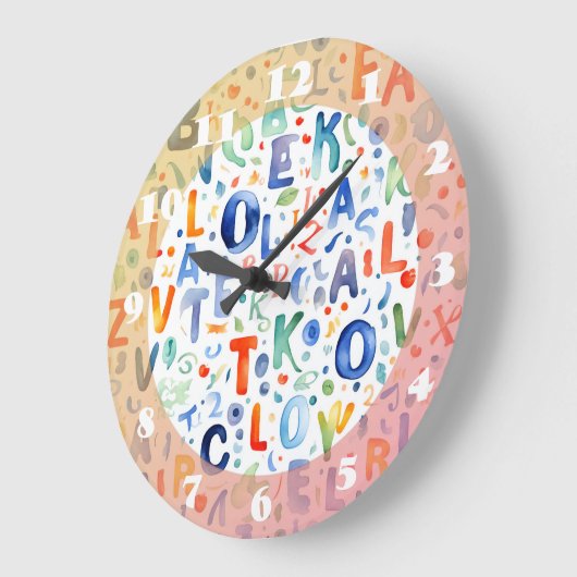 Alphabet Muster Große Wanduhr (Winkel)
