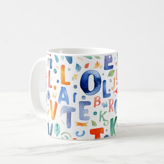 Alphabet Muster Kaffeetasse (Vorderseite Links)