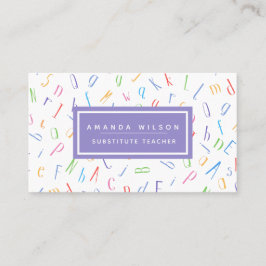 Alphabet Muster Lila Ersatzlehrer/Lehrer Visitenkarte