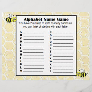 Alphabet Name Game and Baby Showroom Bingo Game Flyer