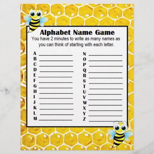 Alphabet Name Game and Baby Showroom Bingo Game Flyer (Vorne)