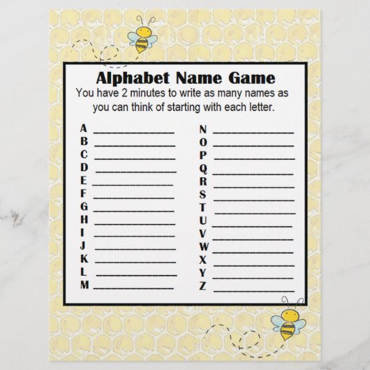 Alphabet Name Game and Baby Showroom Bingo Game Flyer (Vorne)