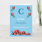 Alphabet Name neues niedliches Baby Ladybirds blue Karte (Vorderseite)