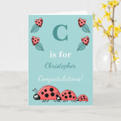 Alphabet Name neues niedliches Baby Ladybirds grün Karte (Gelbe Blume)