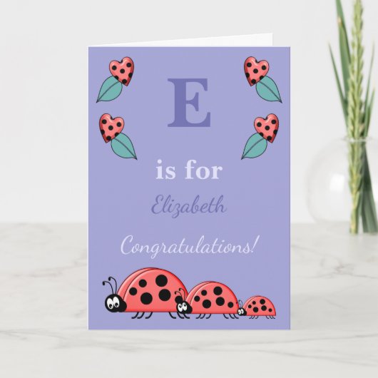 Alphabet Name neues niedliches Baby Ladybirds lila Karte (Vorderseite)