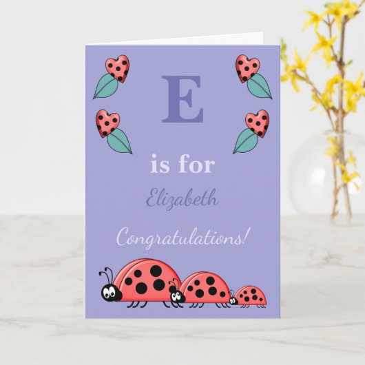 Alphabet Name neues niedliches Baby Ladybirds lila Karte (Gelbe Blume)