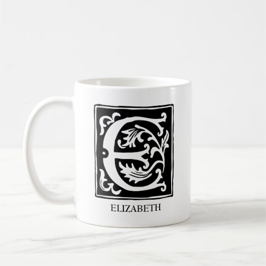 Alphabet-Ornamentik-Brief E Mit Monogramm Kaffeetasse (Links)