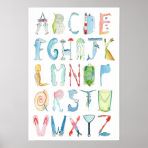 Alphabet Poster für Meerestiere - 35 x 30 cm