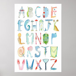 Alphabet Poster für Meerestiere - 35 x 30 cm