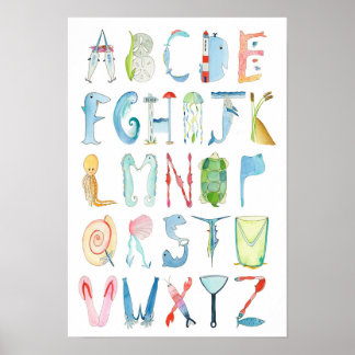 Alphabet Poster für Meerestiere - 35 x 30 cm