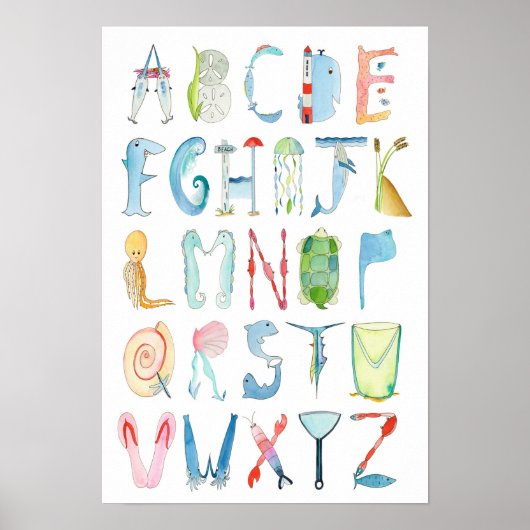 Alphabet Poster für Meerestiere - 35 x 30 cm (Vorne)