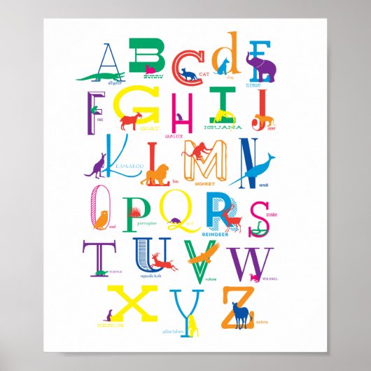 Alphabet Poster mit tierischen Silhouetten in Farb (Vorne)