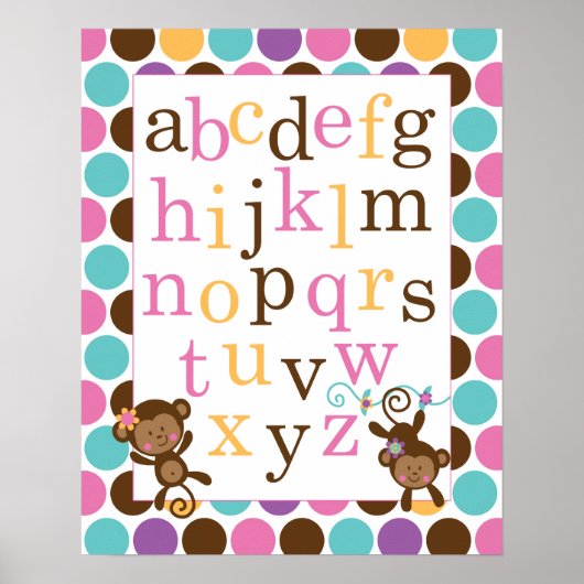 Alphabet Poster zum Kinderzimmer Rosa Affe (Vorne)