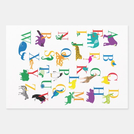 Alphabet Safari Wrapping Paper Sheets Geschenkpapier Set (Vorderseite)