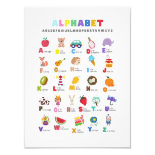 Alphabet-Schulplakat mit Bildern Fotodruck
