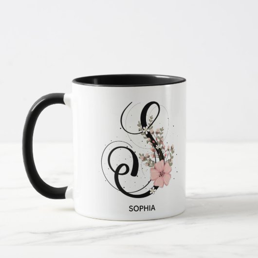 Alphabet Script Letter S Floral Monogram Blume Tasse (Links)