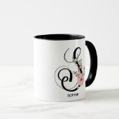Alphabet Script Letter S Floral Monogram Blume Tasse (VorderseiteRechts)