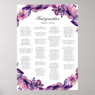 Alphabet Sitzkarte. Lila und rosa Blume Poster