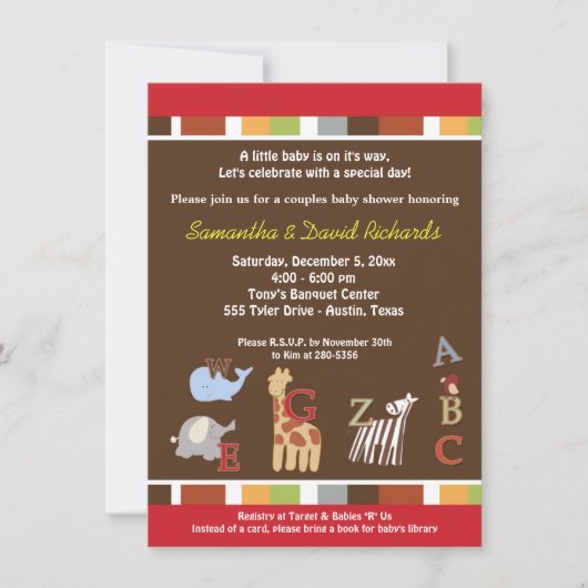 Alphabet Soup Jungle Baby Shower Invite (Braun) Einladung (Vorderseite)