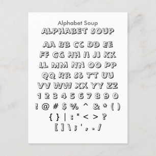 Alphabet Soup - Zazzle Schriftart Sampler Sheet Postkarte