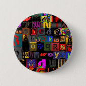 Alphabet-Suppe, Mosaikbriefe-Design, lustige Farbt Button (Vorderseite)