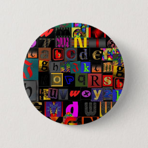Alphabet-Suppe, Mosaikbriefe-Design, lustige Farbt Button
