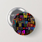 Alphabet-Suppe, Mosaikbriefe-Design, lustige Farbt Button (Vorne & Hinten)