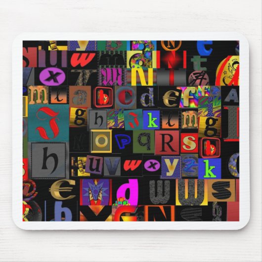 Alphabet-Suppe, Mosaikbriefe-Design, lustige Farbt Mousepad (Vorne)