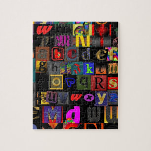 Alphabet-Suppe, Mosaikbriefe-Design, lustige Farbt Puzzle