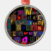 Alphabet-Suppe, Mosaikbriefe-Design, lustige Farbt Silbernes Ornament (Vorne)