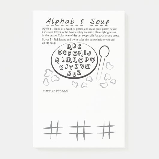 Alphabet-Suppen-Spiel-Auflage Post-it Klebezettel (Vorderseite)