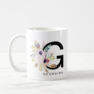 Alphabet-Tassen-Monogramm Boho Wasserfarbe der Kaffeetasse