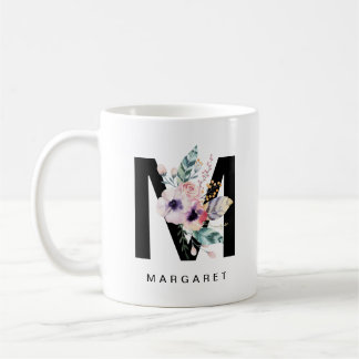 Alphabet-Tassen-Monogramm Boho Wasserfarbe der Kaffeetasse