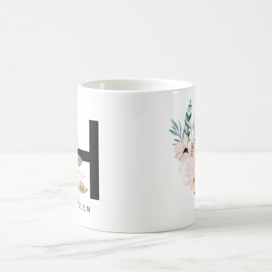 Alphabet-Tassen-Monogramm Boho Wasserfarbe der Kaffeetasse (Mittel)