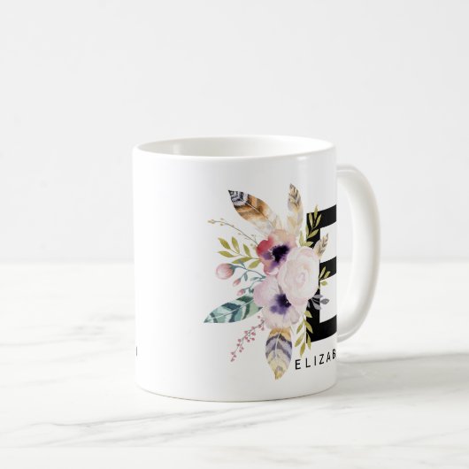 Alphabet-Tassen-Monogramm Boho Wasserfarbe der Kaffeetasse (VorderseiteRechts)