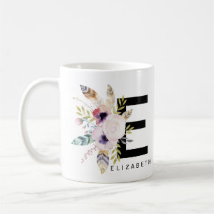 Alphabet-Tassen-Monogramm Boho Wasserfarbe der Kaffeetasse