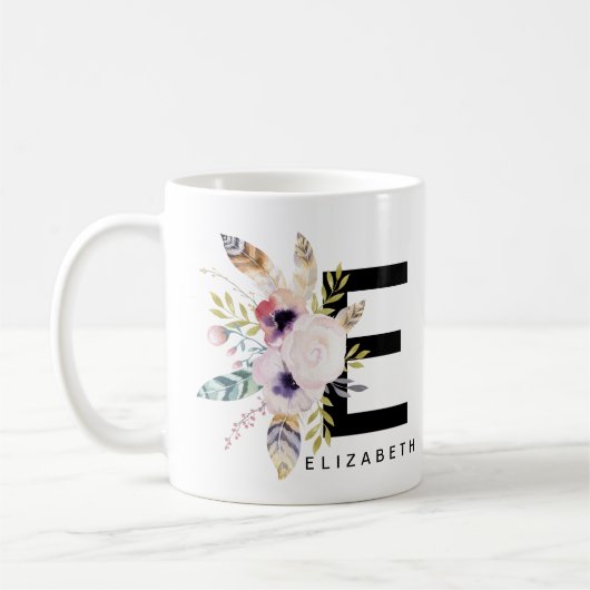 Alphabet-Tassen-Monogramm Boho Wasserfarbe der Kaffeetasse (Links)