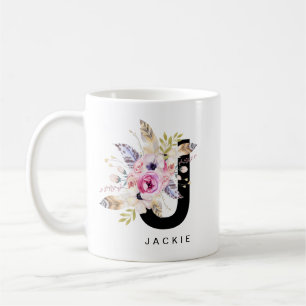 Alphabet-Tassen-Monogramm Boho Wasserfarbe der Kaffeetasse