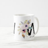 Alphabet-Tassen-Monogramm Boho Wasserfarbe der Kaffeetasse (VorderseiteRechts)