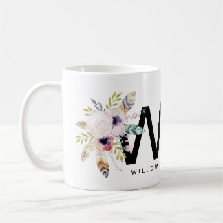 Alphabet-Tassen-Monogramm Boho Wasserfarbe der Kaffeetasse