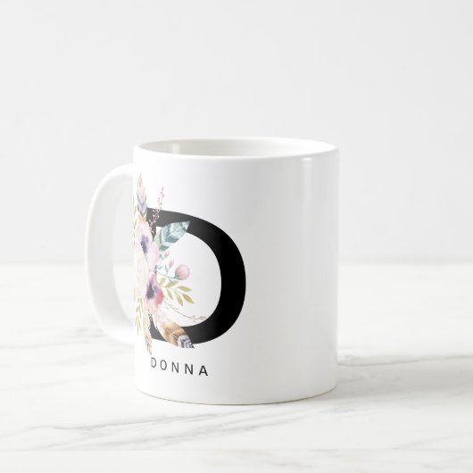 Alphabet-Tassen-Monogramm Boho Wasserfarbe der Kaffeetasse (Vorderseite Links)